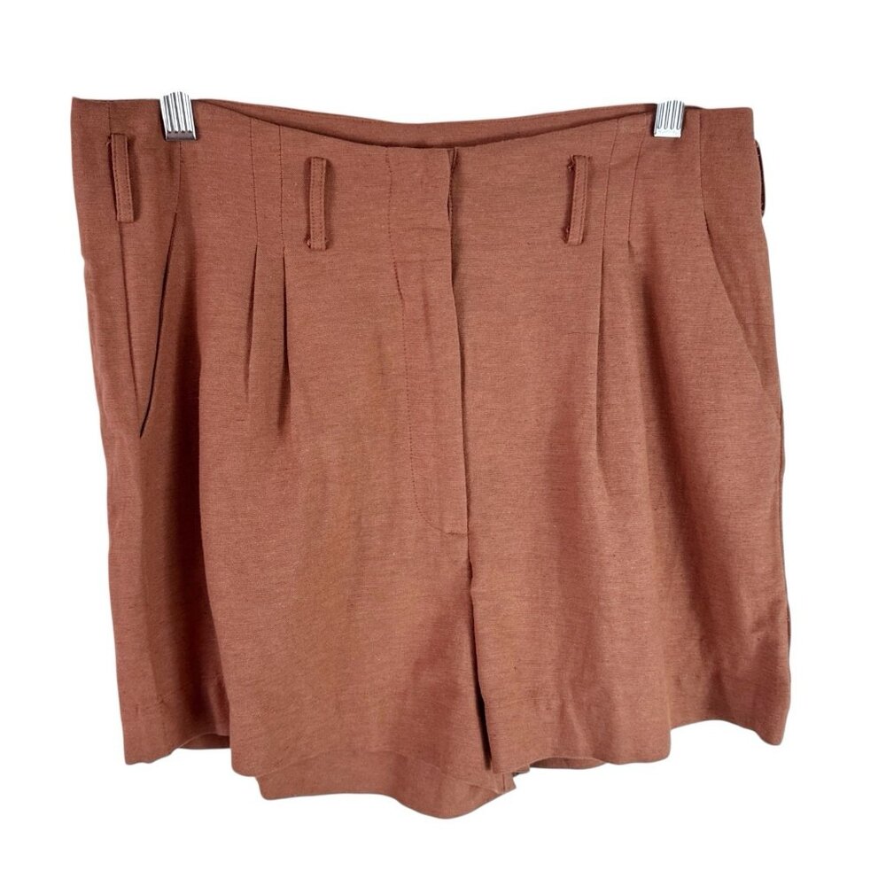 Venus Women's 6 Pleated Linen Blend Shorts Terra-Cotta EUC Inseam 3.25"‎